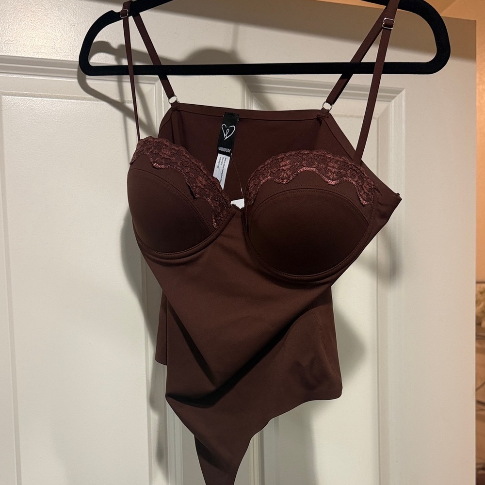 NWT Women’s Brown Lace-Trim Bodysuit -